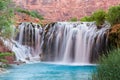 Little Navajo Falls on and Turquoise Havasu Creek Royalty Free Stock Photo