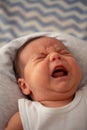 Little newborn baby crying in bed child, happiness and childhood Royalty Free Stock Photo