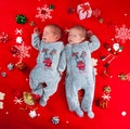 Little newborn baby boys, twin brothers.