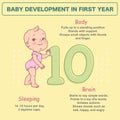 Little newborn baby of 10 month. Development infographics