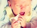 Little newborn sad baby crying Royalty Free Stock Photo