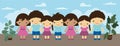 Little ones full of joy: A collection of small children standing and smiling hand drawn flat vector illustration
