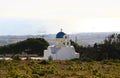 Little orthodox Church on the edge of a small vineyard in Santorini, Greece.