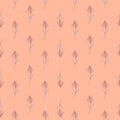 Little outline flower seamless pattern. Nature hand drawn botanic ornament with pink pastel background