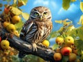 Little Owl in an apple tree Royalty Free Stock Photo