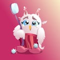 A little owl with a toothbrush in pajamas. A nice image i