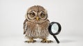 Little Owl wearing magnifying glass Royalty Free Stock Photo