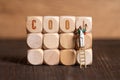 Little painter figure and the word COOL on cubes Royalty Free Stock Photo