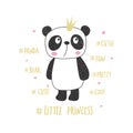 Little panda princess. Nursery vector illustration