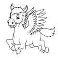 Little Pegasus Cartoon Illustration BW