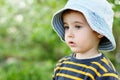 Little pensive boy in jeans hat Royalty Free Stock Photo