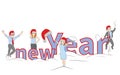 Little people near the inscription of the new year. concept of New Year`s holidays. vector illustration.