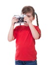 Little photographer with old fashioned camera Royalty Free Stock Photo