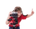 Little photographer with old fashioned camera Royalty Free Stock Photo