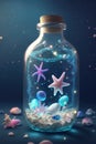 A little piece of marine ecosystem inside a bottle at the bottom of the sea. Generative AI