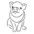 Little pig, black line isolated on white background, stock vector illustration