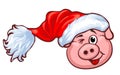 Smiling Pig with Christmas Santas Red Cap