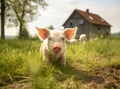 little pig on green meadow Royalty Free Stock Photo