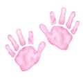 Little pink palm, handprint. Baby shower, gender reveal party, design invitation. Boy or girl. Hand drawn watercolor