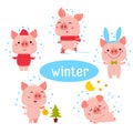 Little Pink Piggy Different Emotions And Situations Royalty Free Stock Photo