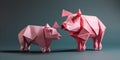 Little pink pigs made of paper. Origami technique. Generative AI Royalty Free Stock Photo