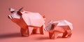 Little pink pigs made of paper. Origami technique. Generative AI Royalty Free Stock Photo