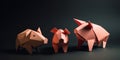 Little pink pigs made of paper. Origami technique. Generative AI Royalty Free Stock Photo