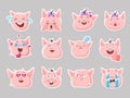 Little pink pigs.Vector set of cute emoji characters. Royalty Free Stock Photo