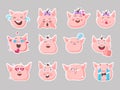 Little pink pigs.Vector set of cute emoji characters.