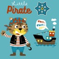 Little pirate cartoon with sailboat Royalty Free Stock Photo