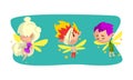 Little Pixie or Fairy with Wings and Fancy Hairstyle Vector Set Royalty Free Stock Photo