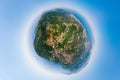 Little planet aerial view of Sorrento coast, Italy. Streets of city with hotels and restaurants are located on rocky seashore, Royalty Free Stock Photo