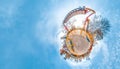 Little planet with amusement park, trees and cold blye sky. Nice background. Royalty Free Stock Photo