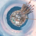 Little planet of Barcelona with city landmarks, Spain