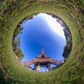 Little planet 360 degree inverted sphere. Panoramic view of a tourist in Eiffel tower Royalty Free Stock Photo