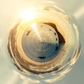 Little planet 360 degree sphere. Mediterranean Sea and sailboats