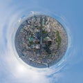 Little planet 360 degree sphere. Panorama of aerial view of Bangkok Downtown Skyline. Thailand. Financial district in smart urban