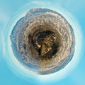 Little planet 360 degree sphere. Panorama of mountain range in Alicante