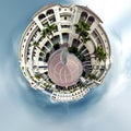 Little planet 360 degree sphere. Panoramic view of empty Plaza de Espana square in Nerja