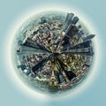Little planet 360 degree sphere. Panoramic view of Frankfurt am Main city