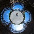 Panoramic view of a tourist in the base of the Eiffel tower Royalty Free Stock Photo