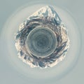 Little planet 360 degree sphere. Panoramic view of volcano and Avacha bay