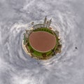 Little Planet with Doves flying over Svyato-Duhov (Saint Spirit) Cathedral in Minsk, Belarus