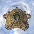 Little planet effect of the famous Louvre Museum with the Pyramid, one of the world's largest art museums Paris, France