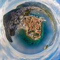 Little planet panorama Budva Old Town, Montenegro Royalty Free Stock Photo