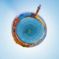 Little planet panorama of Chania Crete Greece with beautiful lighthouse at fantasy sunrise. Royalty Free Stock Photo