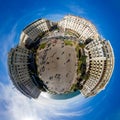 Little planet panorama of famous Aristotelous Square in Thessaloniki city, Greece.