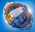 Little planet panorama of the frozen lake Misurina and Dolomites, Italy Royalty Free Stock Photo