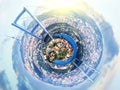 Little planet panorama of Istanbul, Turkey with Bridge over Bosphorus at fantasy sunset