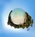 Little planet panorama on white sandy beach Royalty Free Stock Photo